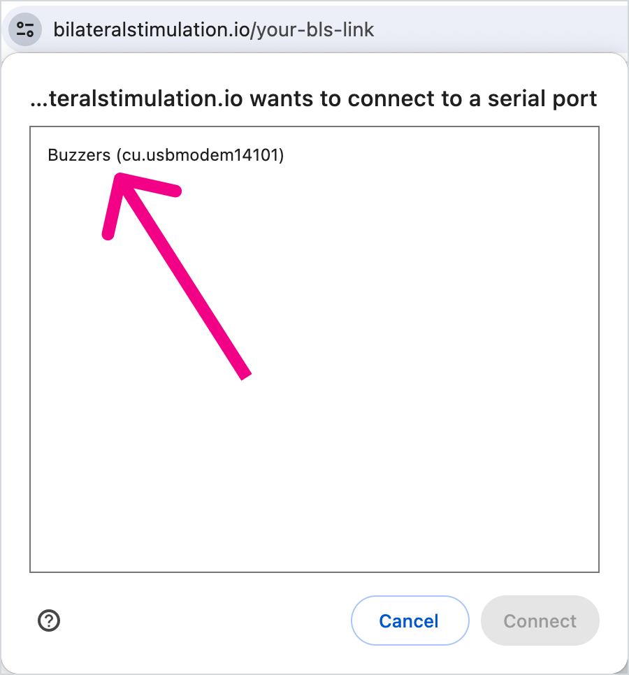 Screenshot of the browser dialog when pairing your buzzers. It starts off greyed-out and will become active once you click on 'Buzzers'.