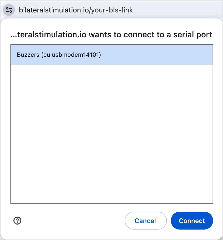 Screenshot of the browser dialog when pairing your buzzers, after you clicked on 'Buzzers'