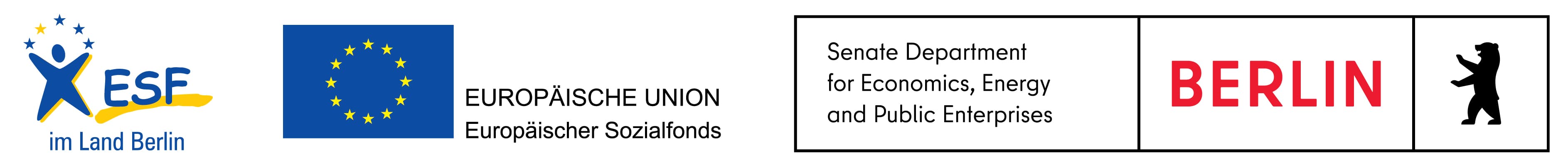 The logos of the EU, the European Social Fund, and the Berlin Senate