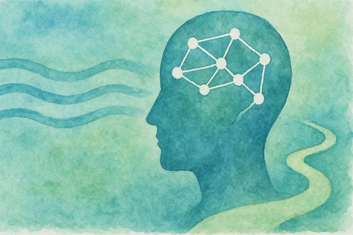 Person with connected dots in brain, symbolizing thought pathways and EMDR processing.